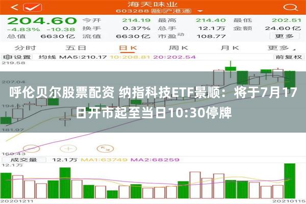 呼伦贝尔股票配资 纳指科技ETF景顺：将于7月17日开市起至当日10:30停牌